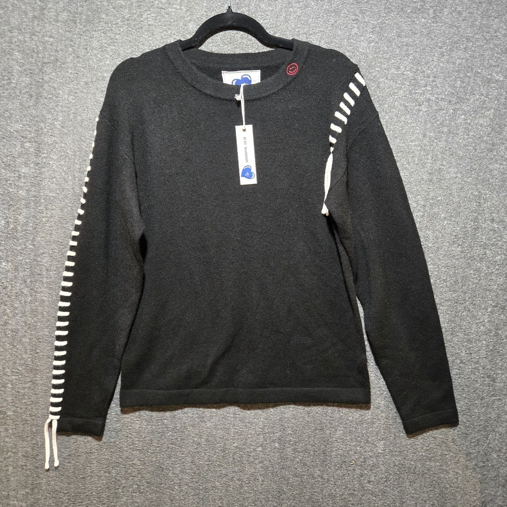Just Madison Women's Sweater Black Long Sleeve Stitch Detail Sz Small NWT